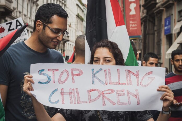 People protesting against Gaza strip bombing in Milan, Italy